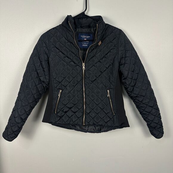 U.S. Polo Assn Womens Small Black Quilted Puffer Jacket Coat - Picture 1 of 3